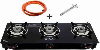 Sigri-wala Lighter & Hose Pipe ISI Certified 3 Burner Combo Glass Manual Gas Stove  (3 Burners)