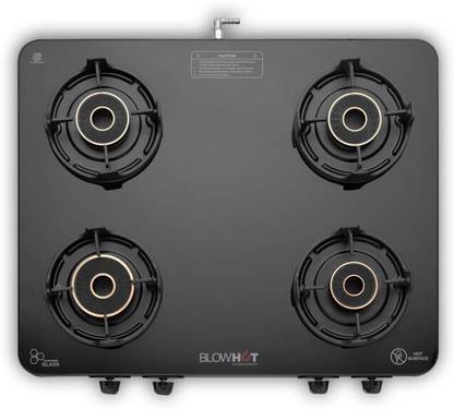 BLOWHOT 4 Tornado Brass Burners 5-Year Warranty Built-in Glass Design Toughened Brass Manual Gas Stove