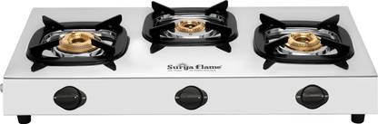 Suryaflame Sumo 3 Burner Stainless Steel Gas stove 2 Year Doorstep Service Stainless Steel Manual Gas Stove