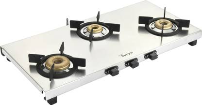 Golden Surya ISI Certified, 3 Burner Gas Stove, | Heavy Duty Stainless Steel Frame | PNG Use Stainless Steel Manual Gas Stove