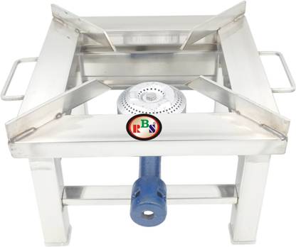 RBS Gas Bhatti/Stove with Fitted Brass Nut Hose Pipe, Regulator & Valve Stainless Steel Manual Hob