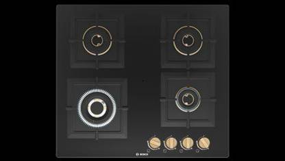 BOSCH Series 4 Gas hob 60 cm Tempered glass, Brass Burner PNH6B6F20I Glass Automatic Hob