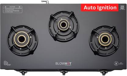 BLOWHOT Emerald Auto Ignition Heavy Tornado Brass Toughened Glass Top, 2 Year Warranty Glass, Iron Automatic Gas Stove