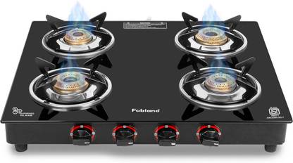 Fabiano 4 Burner Smart Toughened Glass, Manual ISI Certified Glass Manual Gas Stove