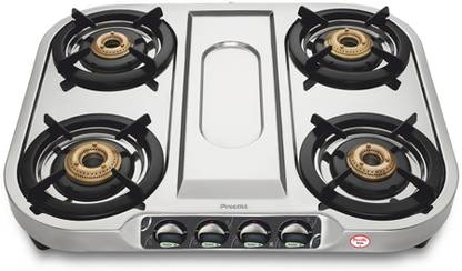 Preethi Shine (ISI Approved) 4 Burner Stainless Steel Manual Gas Stove