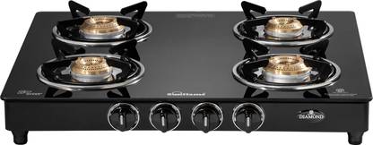 Sunflame LPG STOVE GT 4B DIAMOND BK Glass Manual Gas Stove