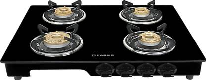 FABER COOKTOP MAGIC 4BB BK|Powder Coated Round Pan Support | Black Finish| Glass Manual Gas Stove
