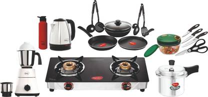 Pigeon Family Kitchen Set with Mixer, Cookware Set, Kettle, Water bottle, Cooker, Glass Manual Gas Stove