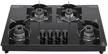 Hindware Coral Black 4 Burner Slimmest | Top Knob | Black Body | Stainless Steel Manual Hob