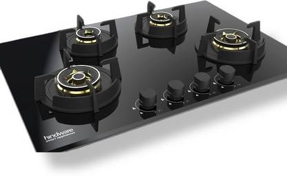 Hindware HAZEL 4B 86 | Full Brass Burners | Auto Ignition | Flame Guard | Built in Glass Automatic Hob
