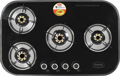 PADMINI PADMINI GAS HOB (CS-402 GL IB HOB)|4 burner gas hob|Brass Burner|ISI certified Glass Automatic Hob