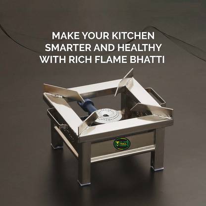 NETVULL gas stove big size, bhatti gas stove set, 14 X 14 Inches, high flame bhattiti Stainless Steel Manual Gas Stove