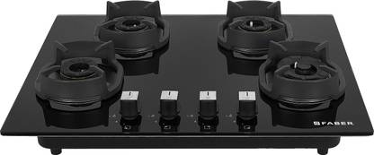FABER Eros IND 654 CI AI| |Heavy duty brass burner|Metal Knobs| Cast Iron Pan Support| Glass Automatic Hob
