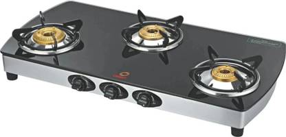 Omen Changing Lives Stella 3 Burner LPG Gas Stove with Toughened Glass Top | Manual Ignition Glass, Stainless Steel Manual Gas Stove