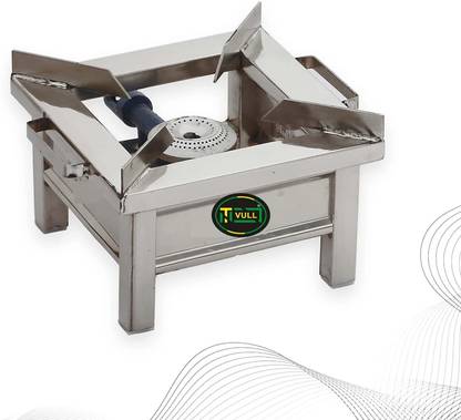 NETVULL Single Burner Stainless Steel Square Canteen Bhatti Gas Stove Stainless Steel Manual Gas Stove
