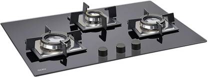 Glen 3 Burner Built In Glass Hob with forged Brass Burner Auto Ignition (1073 SQ DB) Glass Automatic Hob