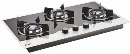 Glen 3 Burner Auto Ignition Built-in Glass Hob 1073 HT BW DB Glass Automatic Hob