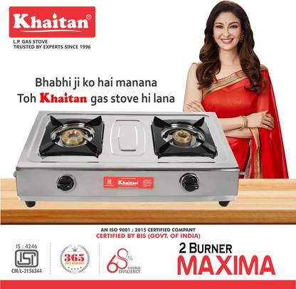Khaitan Maxima 2 Burner ISI Approved Stainless Steel Manual Gas Stove