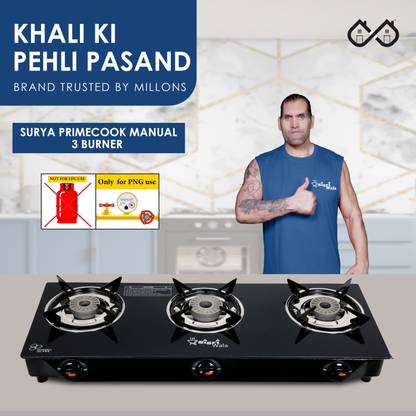 Sigri-wala Cute 3B Blk PNG Toughened Glass Tornado Burner(Bk) Glass Manual Gas Stove Glass Manual Gas Stove