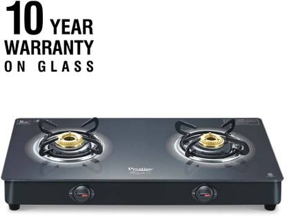 Prestige Royale Plus GT 02 Toughened Black Glass Top with Baati/Tandoor Stand Inside Glass Manual Gas Stove