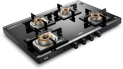 Glen Ultra Slim Mirror Glass 1 High Flame 3 Forged Brass Burner (CT1047USMIAI) Glass Automatic Gas Stove