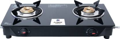 FLORITA ISI Certified Flamer 2GS 2 Burner Gas Stove, Top Smart Glass Gas Stove Glass Manual Gas Stove