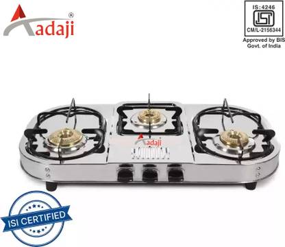 Aadaji 3 Burner Gas Stove Stainless Steel Manual Hob