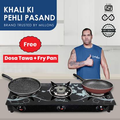 Sigri-wala Surya Primecook Manual Design Cute Combo( Dosa Tawa+Fry Pan) Glass Manual Gas Stove