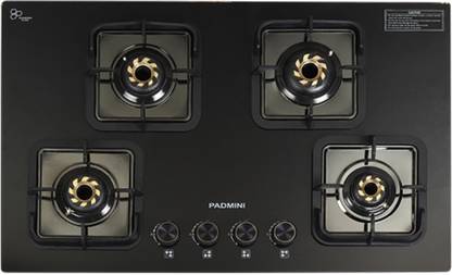 PADMINI PADMINI ONYX-407 EDGE GAS HOB HF|4 BURNER GAS HOB|AUTO IGNITION TOUGHENED GLASS Stainless Steel Automatic Hob