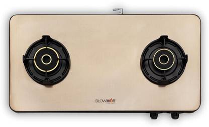 BLOWHOT Sapphire 2 Tornado Brass Stainless Steel Cooktop, 5 Year Warranty Glass Manual Gas Stove