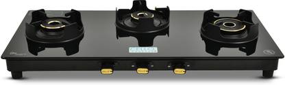 सेलो Granito 3 Burner Black Gas Cooktop, Dual Shade Toughened Glass, ISI Certified ग्लास मैनुअल गैस चूल्हा