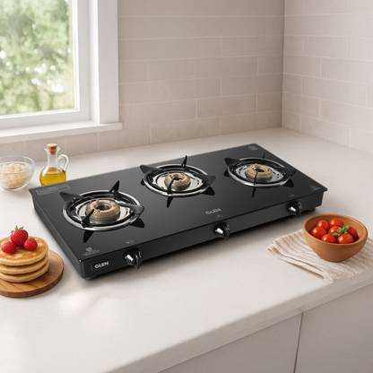 Glen LPG Rapid GT BLK ISI Glass Manual Gas Stove