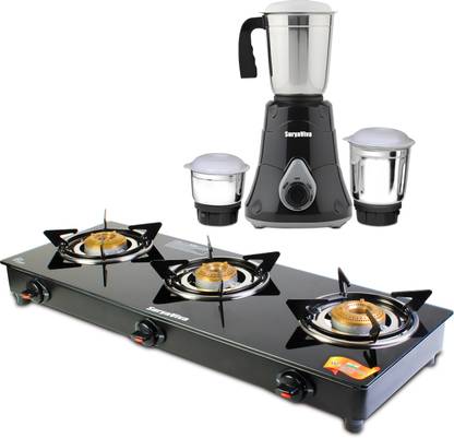 SURYAVIVA Photon 3B Combo Victo Mixer Grinder 3 jar 750 Watt Glass Manual Gas Stove