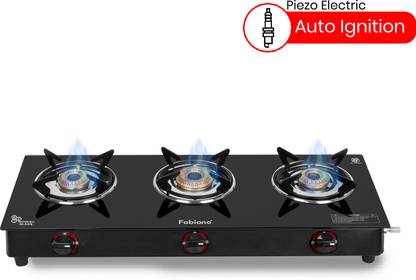 Fabiano 3 Burner Smart Auto Ignition ISI Certified, LPG To Convertible Glass Automatic Gas Stove