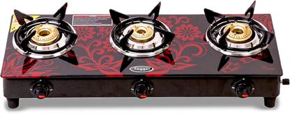 Fogger Red Toughened Glass 3 Cast Iron Burner Manual Chulha Glass Manual Gas Stove