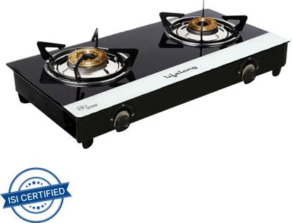 Lifelong Top, Black and White (ISI Certified,1 Year Warranty with Doorstep Service) Glass Manual Gas Stove