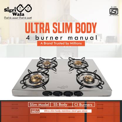 Sigri-wala Primecook Manual Slim SS Stainless Steel Manual Gas Stove