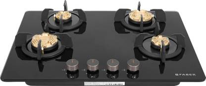 FABER Prime HT704 CRS BR CI AI |Brass Burners|Metal Knobs |cast iron pan support | Glass Automatic Hob