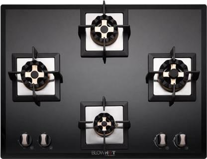 BLOWHOT Prism Auto Ignition Brass Burner, Battery Operated Built – In, Gas Hob Toughened Glass, Aluminium Automatic Hob