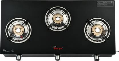 Golden Surya Premium Toughened Glass Top, ISI Certified PNG, (MS Powder Coated), Iron Manual Gas Stove