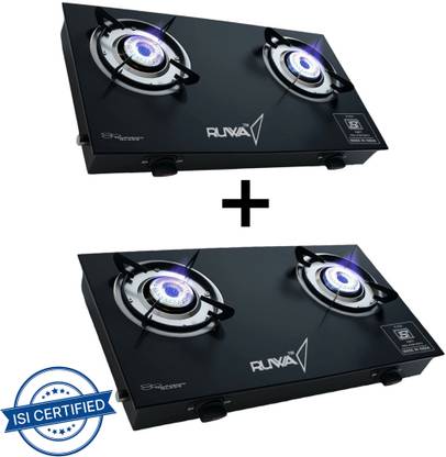 RUWA 2 Burner Glasstop (Combo) Glass Manual Gas Stove