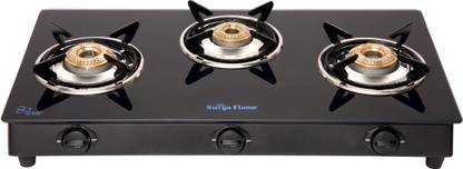 Suryaflame King Glass Top 3 Burners PNG Gas Stove - 2 Years Door Step Service Glass Manual Gas Stove