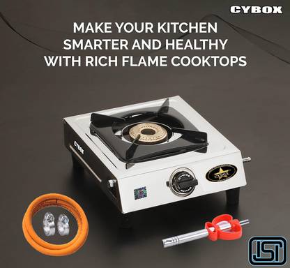 CYBOX Premium Single Gas Stove with ISI Gas Pipe And Lighter Stainless Steel Manual Gas Stove