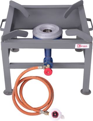 kiran 15x15 MS Gas stove/Bhatti with Brass nut hose pipe, High Pressure Burner Iron Manual Gas Stove