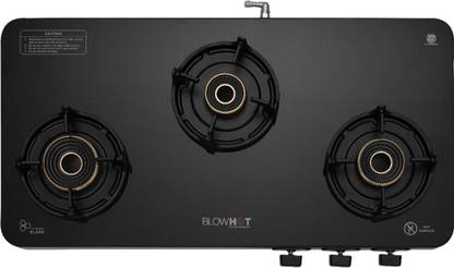 BLOWHOT Sapphire 3 Tornado Brass Burners 5-Year Warranty Built-in Glass Design Toughened Brass Manual Gas Stove