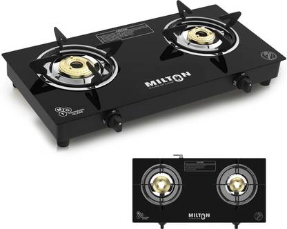 MILTON Premium Pro 2 Burner Auto Ignition Gas Stove | 6mm Glass Top | 360° Nozzle Glass Automatic Gas Stove