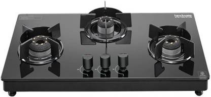 Hindware Black 3 burner Slimmest Top Knob Gas Stove Glass Manual Hob