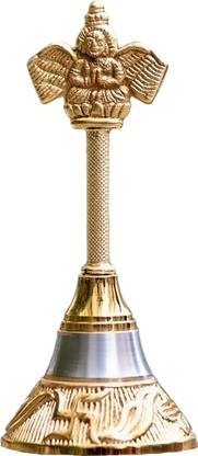 AROHA Crafted Pooja Mandir Hand Bell, Designer Garuda Ghanti (Height 4.5 Inch) Gold Plated Pooja Bell