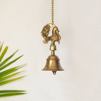 ExclusiveLane Elegant Peacock Brass Hanging Bell Temple for Chain Hanging Bell for Home Temple Brass Decorative Bell