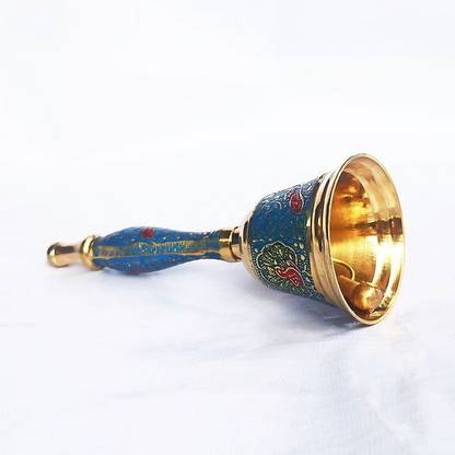 CMH Colourful Jingle Bell for Festivals Turquoise Puja Brass Colour Bell Ghanti Brass Pooja Bell
